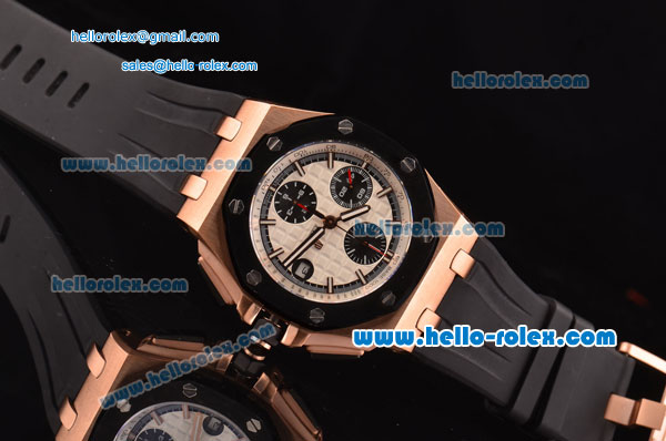 Audemars Piguet Royal Oak Offshore Chronograph Swiss Valjoux 7750-SHG Automatic Rose Gold Case with PVD Bezel and White Dial - Click Image to Close